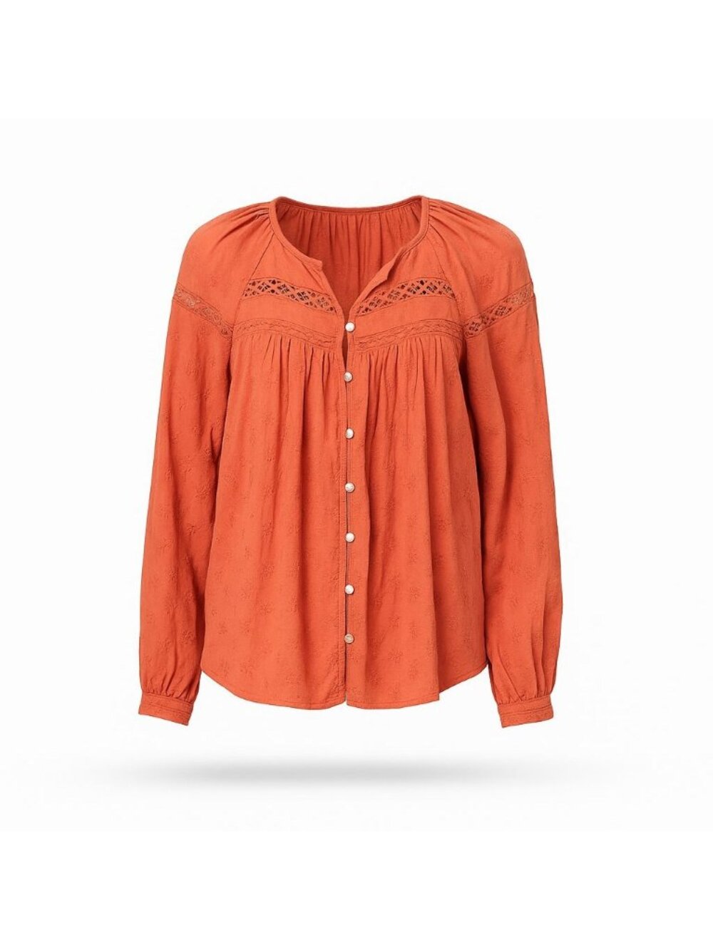 Old Navy Blouse Women Sz Large Embroidered Button-Down Puff Sleeves Peasant Top